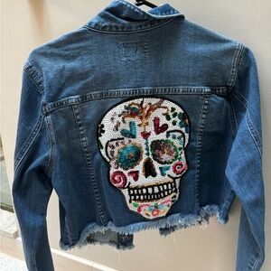 Cropped skull denim / jean jacket